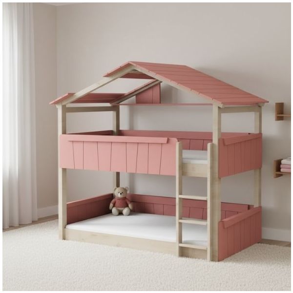 Star Light Convertible Floor Bunk House Bed with Roof 90 x 200 cm