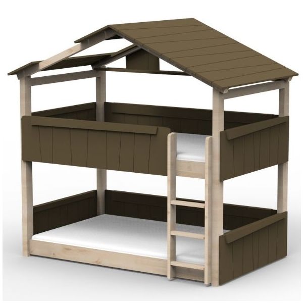 Lit cabane évolutif au sol superposé Star Light avec toit 120 x 200 cm