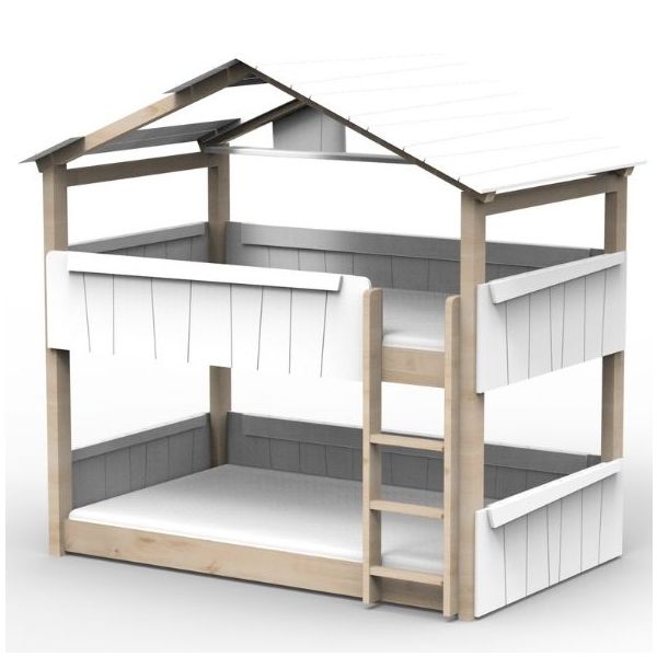 Lit cabane évolutif au sol superposé Star Light avec toit 120 x 190 cm