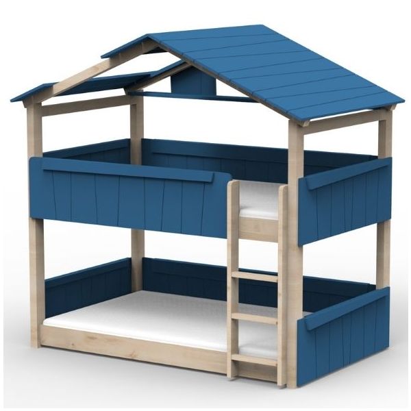 Lit cabane évolutif au sol superposé Star Light avec toit 120 x 200 cm