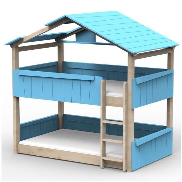Lit cabane évolutif au sol superposé Star Light avec toit 120 x 190 cm