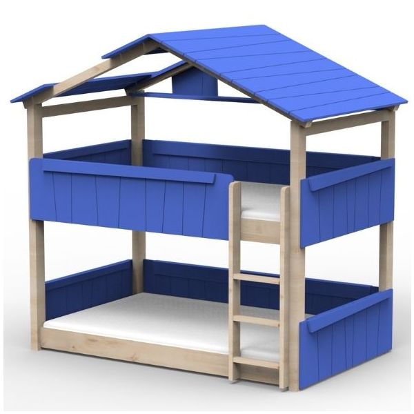 Lit cabane évolutif au sol superposé Star Light avec toit 120 x 200 cm