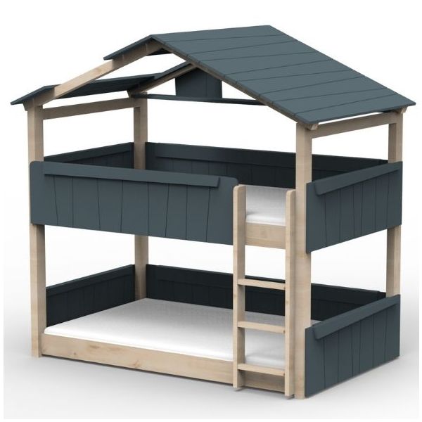 Lit cabane évolutif au sol superposé Star Light avec toit 120 x 190 cm