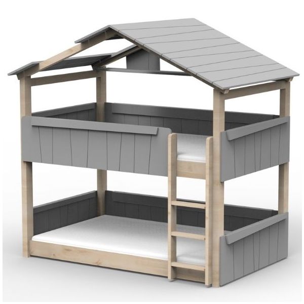 Lit cabane évolutif au sol superposé Star Light avec toit 120 x 190 cm