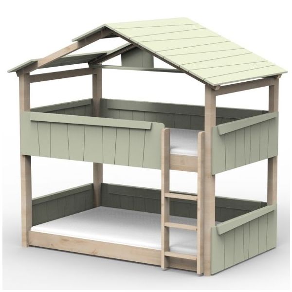 Lit cabane évolutif au sol superposé Star Light avec toit 120 x 190 cm