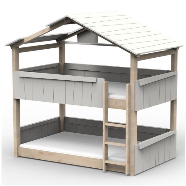 Lit cabane évolutif au sol superposé Star Light avec toit 120 x 190 cm