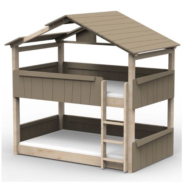 Lit cabane évolutif au sol superposé Star Light avec toit 120 x 190 cm