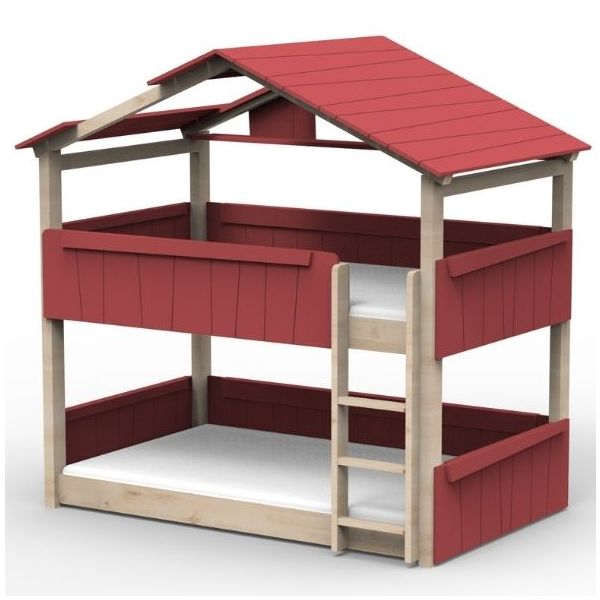 Lit cabane évolutif au sol superposé Star Light avec toit 120 x 200 cm