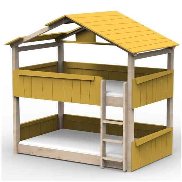 Lit cabane évolutif au sol superposé Star Light avec toit 120 x 190 cm