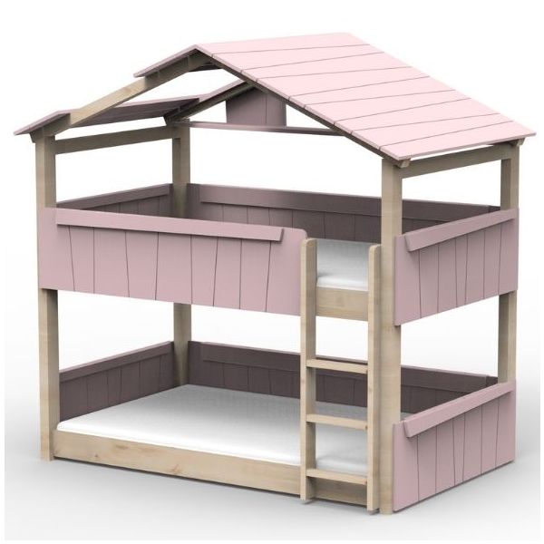 Lit cabane évolutif au sol superposé Star Light avec toit 120 x 200 cm