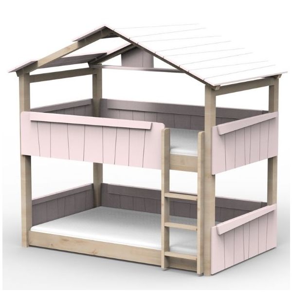 Lit cabane évolutif au sol superposé Star Light avec toit 120 x 190 cm