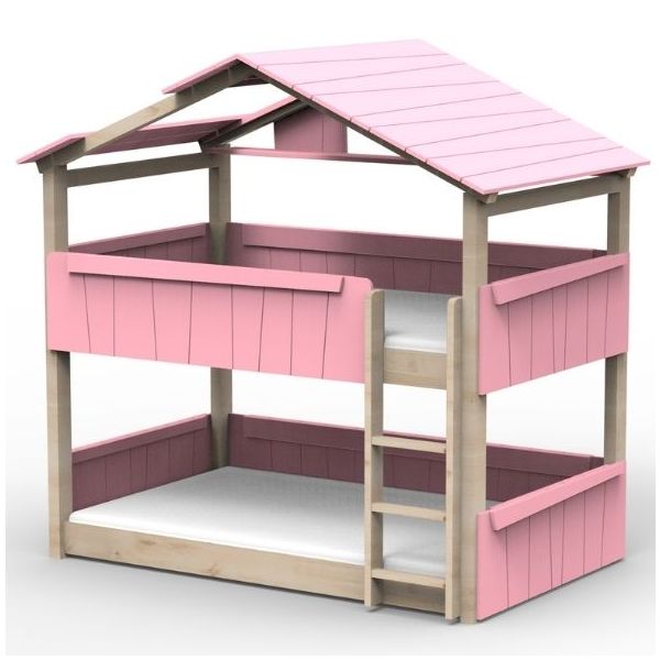 Lit cabane évolutif au sol superposé Star Light avec toit 120 x 200 cm