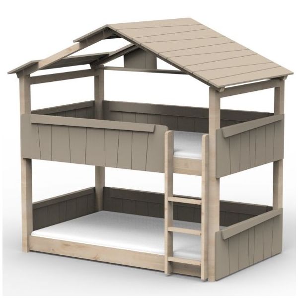 Lit cabane évolutif au sol superposé Star Light avec toit 120 x 200 cm