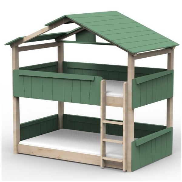 Lit cabane évolutif au sol superposé Star Light avec toit 120 x 200 cm