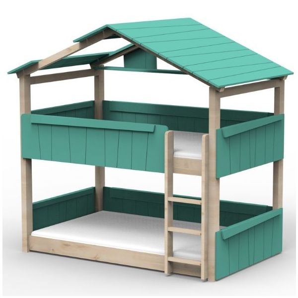Lit cabane évolutif au sol superposé Star Light avec toit 120 x 190 cm
