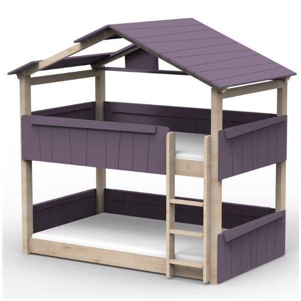 Lit cabane évolutif au sol superposé Star Light avec toit 120 x 190 cm