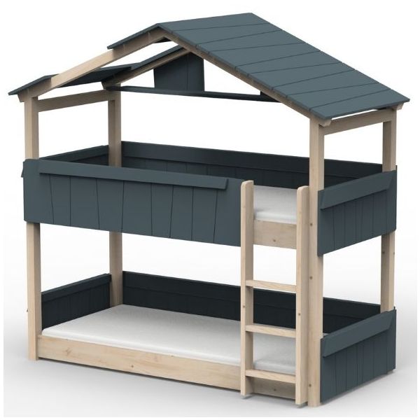 Star Light Convertible Floor Bunk House Bed with Roof 90 x 200 cm