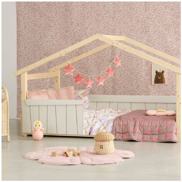 Star Light Montessori Convertible Single Floor House Bed with Safety Rail 90 x 200 cm