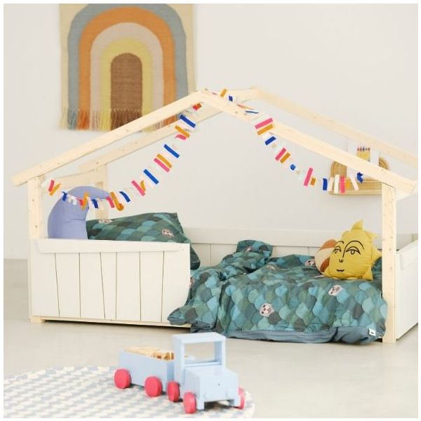 Star Light Montessori Convertible Single Floor House Bed with Safety Rail 120 x 200 cm