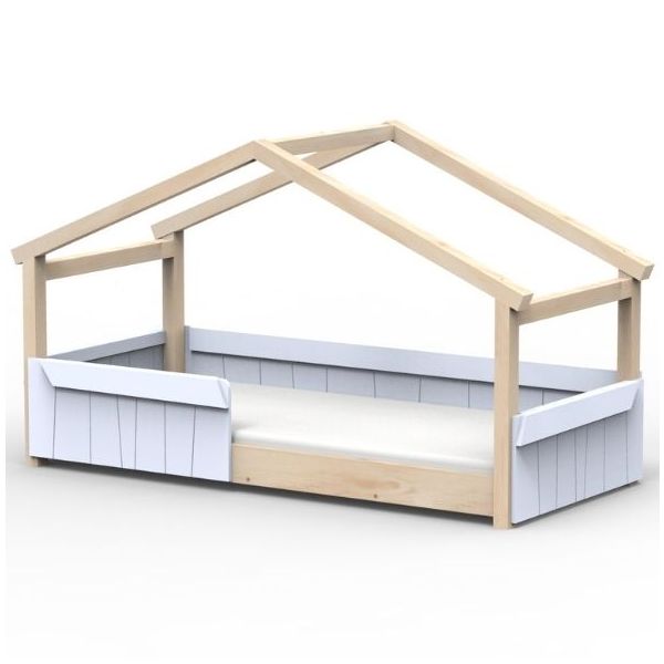 Star Light Montessori Convertible Single Floor House Bed with Safety Rail 90 x 190 cm