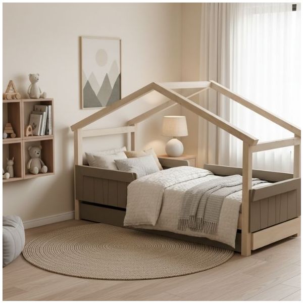 Star Light Convertible House Bed with Safety Rail and Trundle Drawer 90 x 200 cm