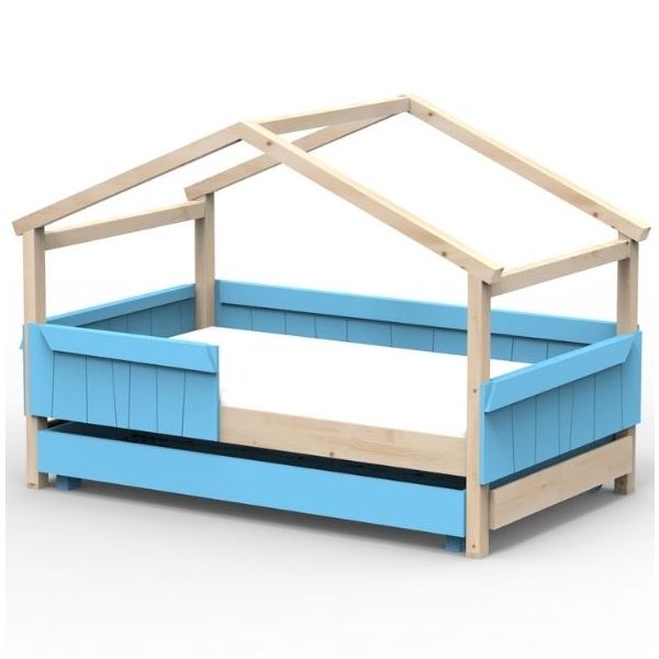 Star Light Convertible House Bed with Safety Rail and Trundle Drawer 120 x 190 cm