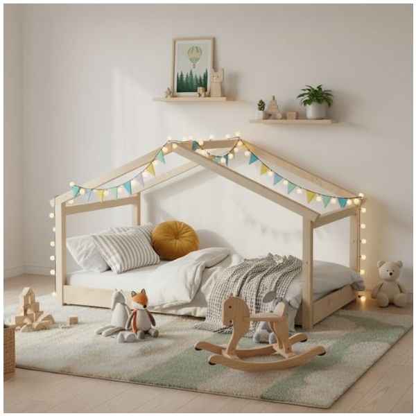 Lit cabane évolutif au sol Montessori Star Light 120 x 190 cm