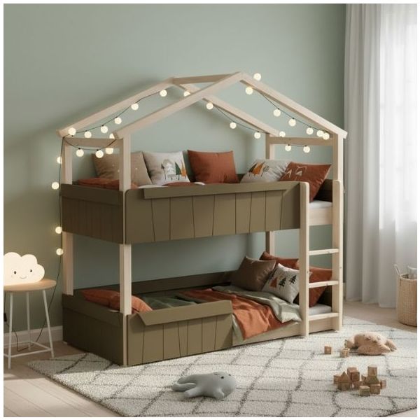Star Light Convertible Floor Bunk House Bed with Safety Rail 120 x 200 cm