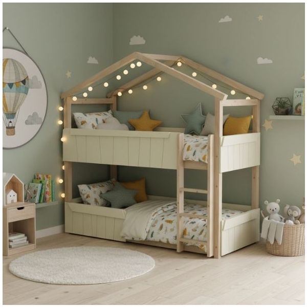 Star Light Convertible Floor Bunk House Bed with Safety Rail 120 x 200 cm