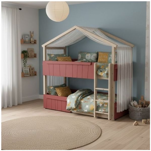 Star Light Convertible Floor Bunk House Bed with Safety Rail 120 x 200 cm