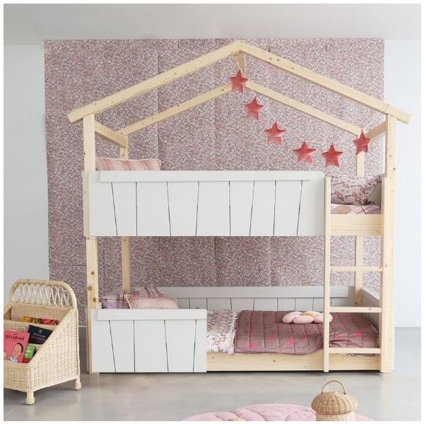 Lit cabane évolutif au sol superposé avec barrière de sécurité Star Light 90 x 190 cm