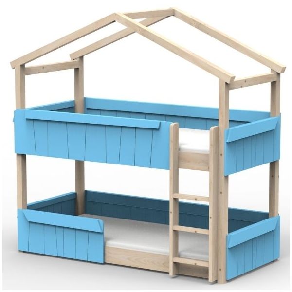 Lit cabane évolutif au sol superposé avec barrière de sécurité Star Light 90 x 190 cm