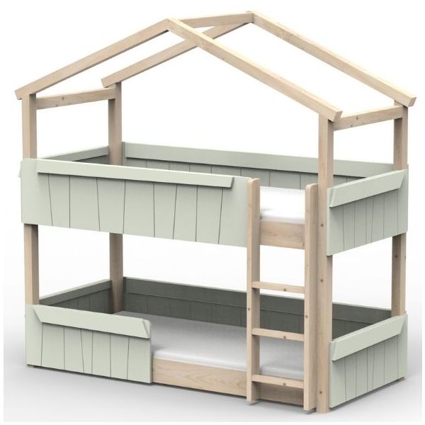 Lit cabane évolutif au sol superposé avec barrière de sécurité Star Light 90 x 190 cm