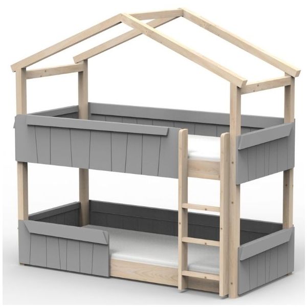 Lit cabane évolutif au sol superposé avec barrière de sécurité Star Light 90 x 190 cm