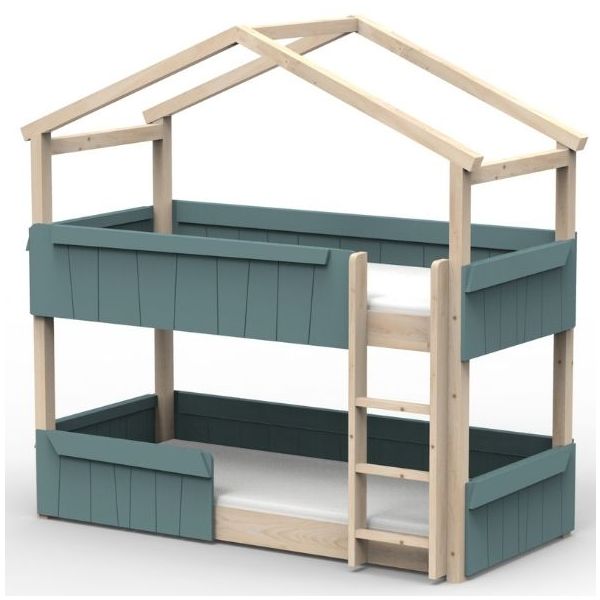 Lit cabane évolutif au sol superposé avec barrière de sécurité Star Light 90 x 190 cm