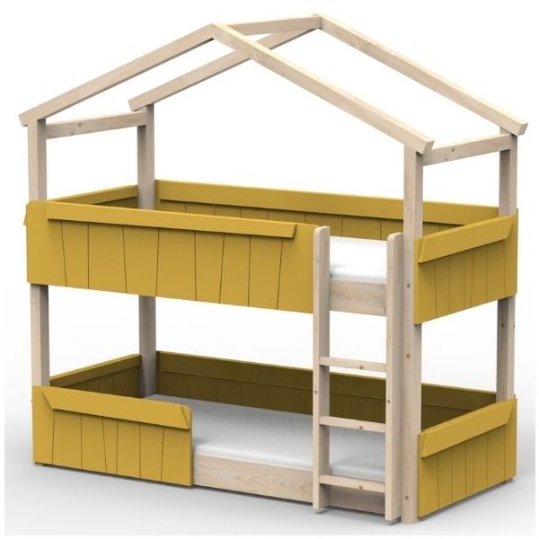 Lit cabane évolutif au sol superposé avec barrière de sécurité Star Light 90 x 190 cm