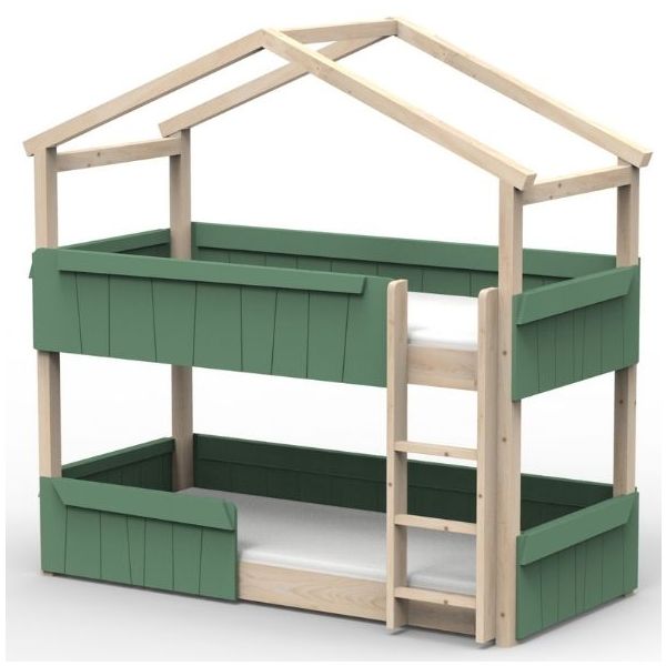 Lit cabane évolutif au sol superposé avec barrière de sécurité Star Light 90 x 190 cm