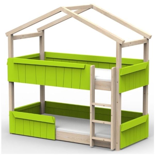 Lit cabane évolutif au sol superposé avec barrière de sécurité Star Light 90 x 190 cm