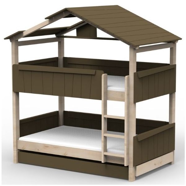 Lit cabane évolutif superposé avec tiroir-lit Star Light avec toit 120 x 190 cm