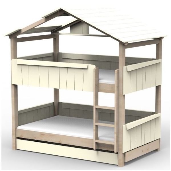Lit cabane évolutif superposé avec tiroir-lit Star Light avec toit 120 x 190 cm