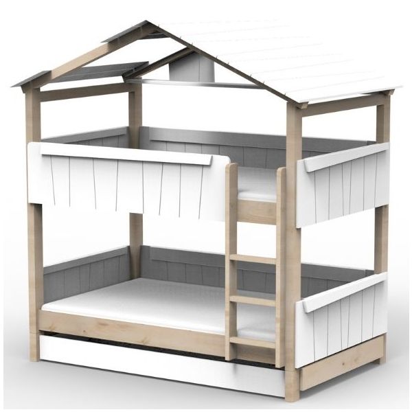 Lit cabane évolutif superposé avec tiroir-lit Star Light avec toit 120 x 190 cm