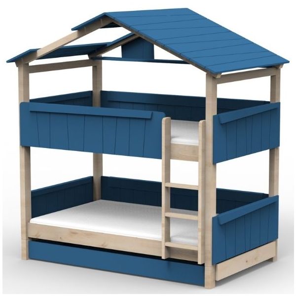 Star Light Convertible Bunk House Bed with Trundle Bed and Roof 120 x 200 cm