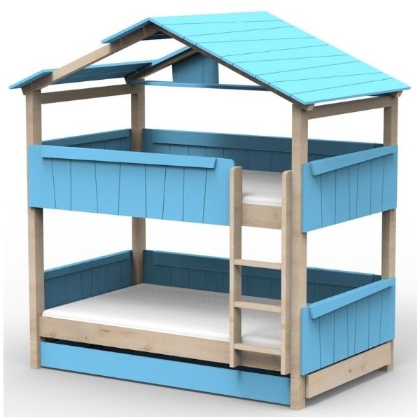 Star Light Convertible Bunk House Bed with Trundle Bed and Roof 120 x 200 cm