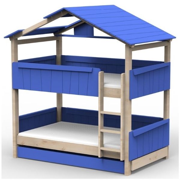 Lit cabane évolutif superposé avec tiroir-lit Star Light avec toit 120 x 190 cm