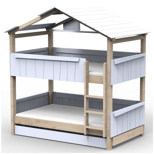Lit cabane évolutif superposé avec tiroir-lit Star Light avec toit 120 x 190 cm