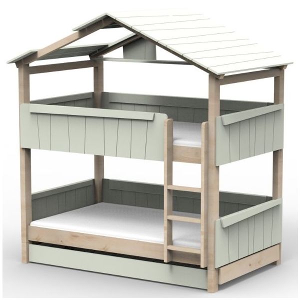 Lit cabane évolutif superposé avec tiroir-lit Star Light avec toit 120 x 190 cm