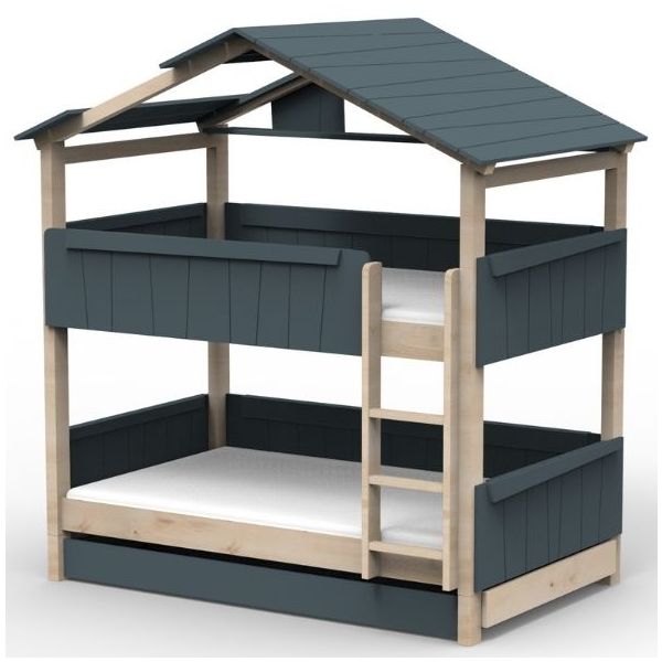 Star Light Convertible Bunk House Bed with Trundle Bed and Roof 120 x 200 cm