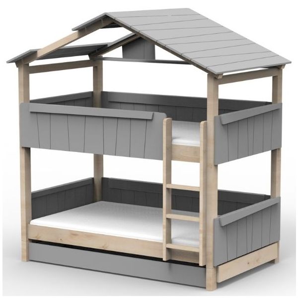 Lit cabane évolutif superposé avec tiroir-lit Star Light avec toit 120 x 190 cm