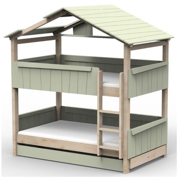Lit cabane évolutif superposé avec tiroir-lit Star Light avec toit 120 x 190 cm