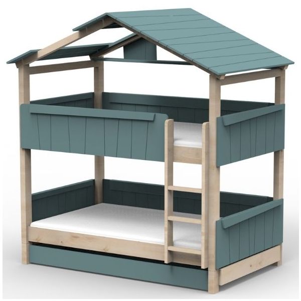 Lit cabane évolutif superposé avec tiroir-lit Star Light avec toit 120 x 190 cm